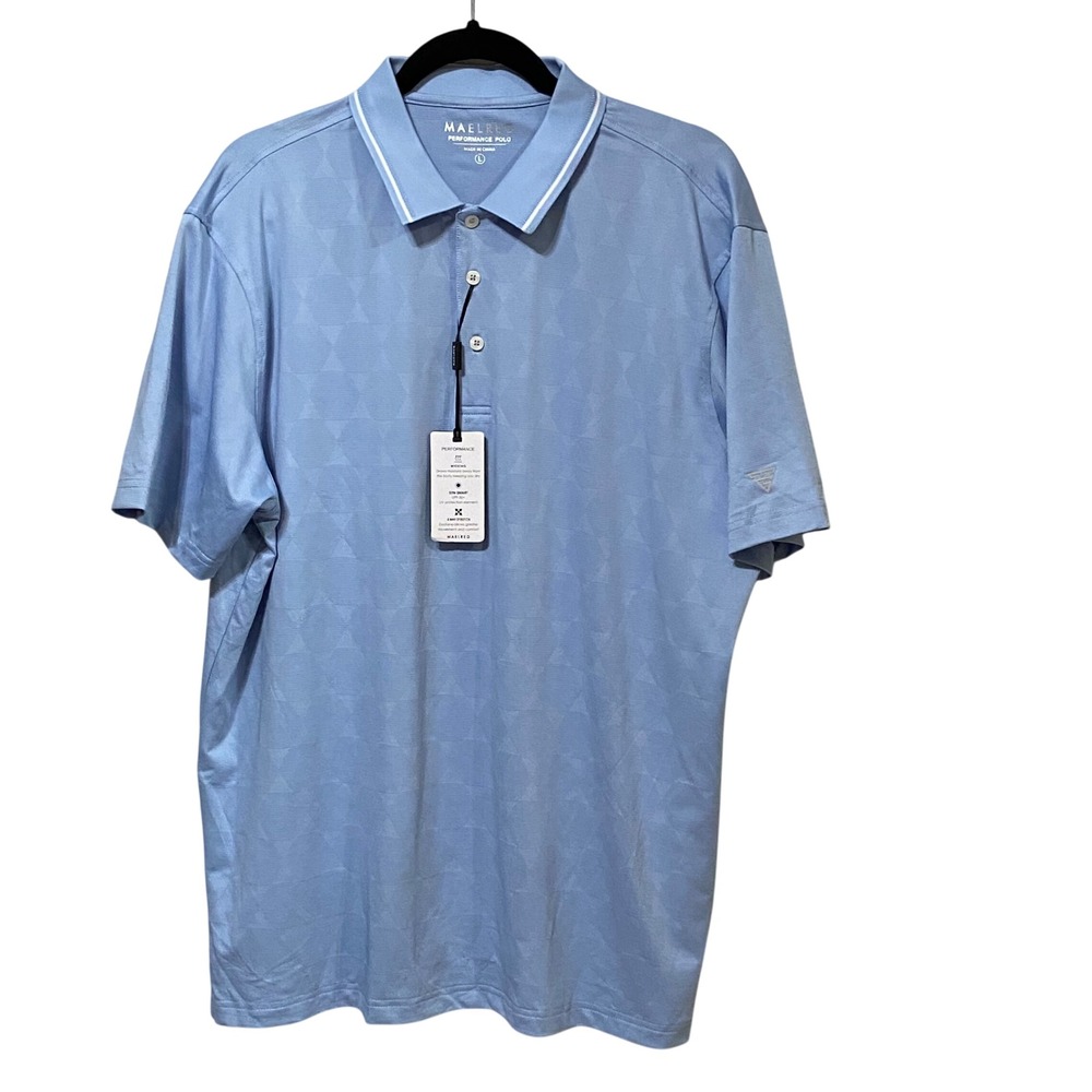 MAELREG Performance Polo Light Blue Geometric Jacquard UPF 30+ Mens Large NEW